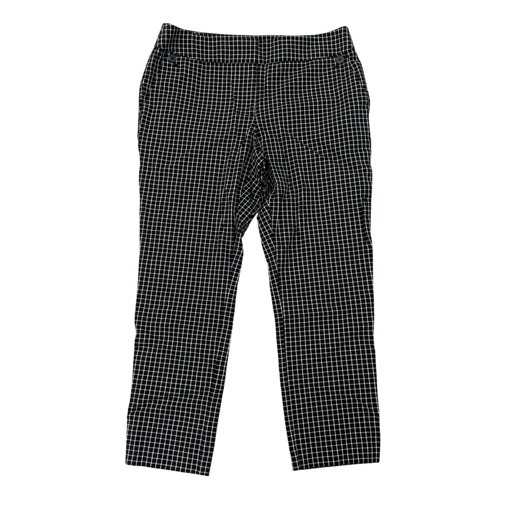 LOFT Women's 8 Black White Julie Grid Ankle Pants Cotton Blend
